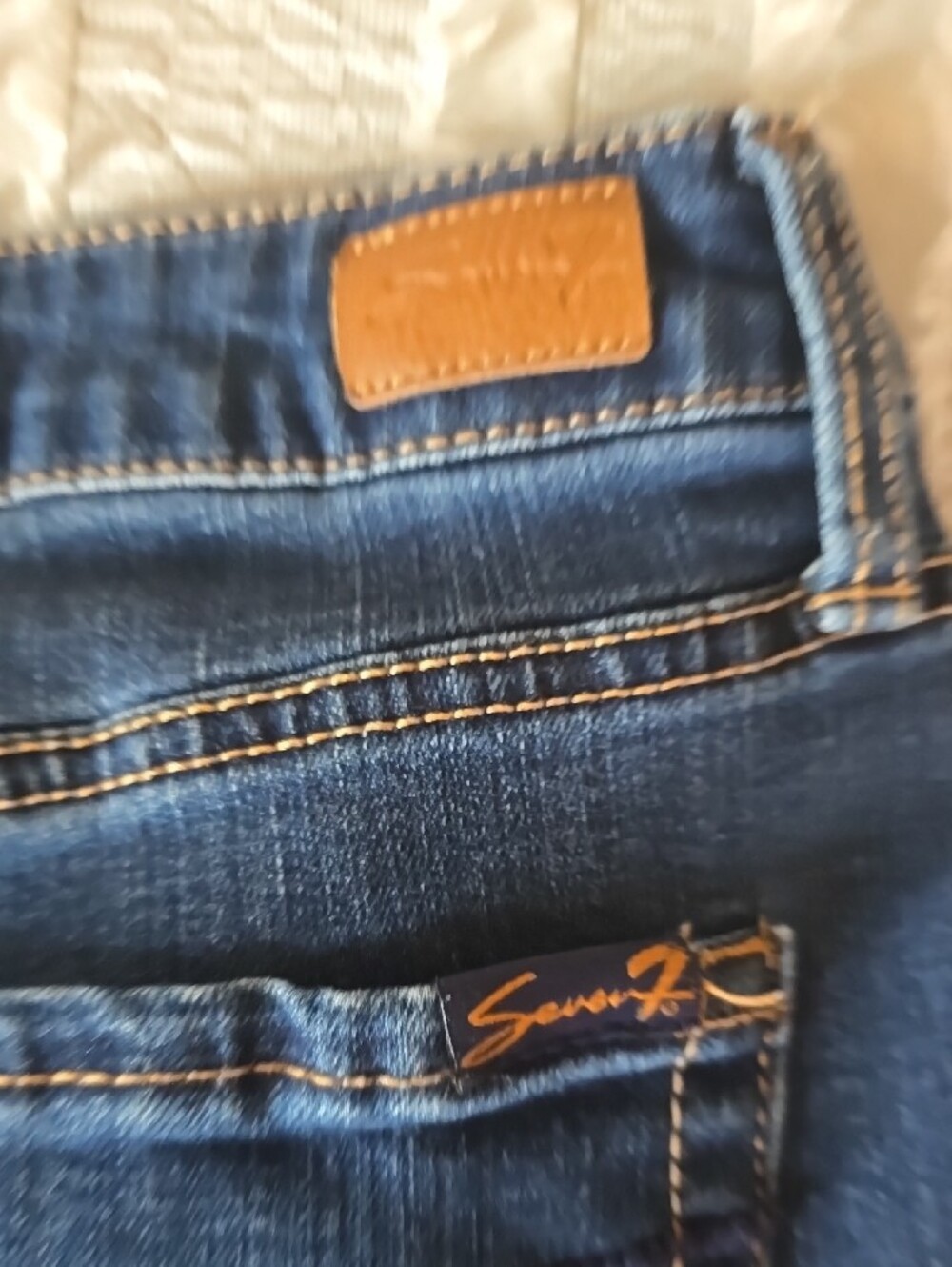 Seven7 Indigo Blue Denim Shorts with Tan Accent - Picture 8 of 8